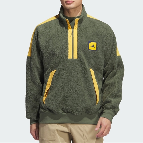 NWT Adidas Base Green/Yellow Adicross ADX Padded Fleece Half Zip Golf Jacket XL - Picture 1 of 6